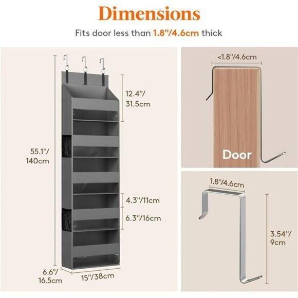 Over the door organizer hanging storage 5 shelf with mesh pockets for closet - Picture 2 of 7